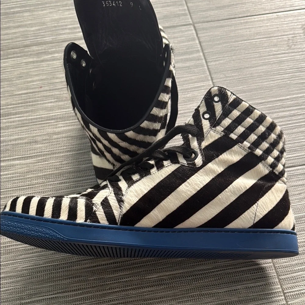 Gucci Men's Shoe Pony Stripe Black / White Blue Sole High Top Sneaker 9G (US 10) - Picture 7 of 11